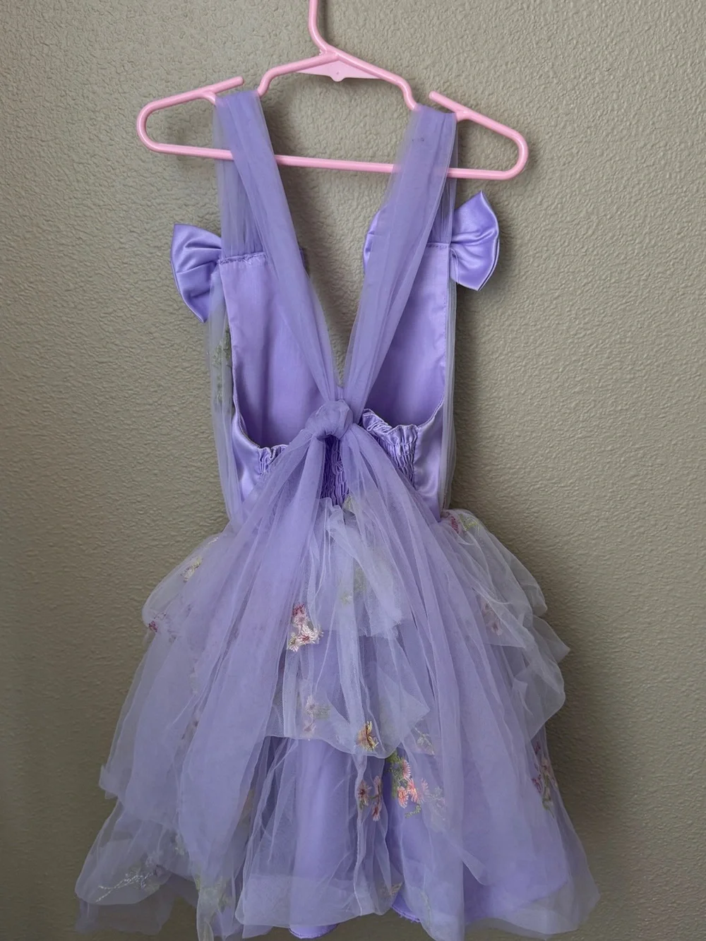 Lavender Floral Tulle Kids Dress with Bows